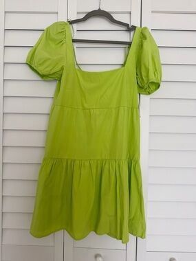 Stradivarius Neon Lime Square Neck Mini Dress